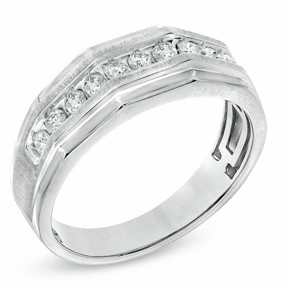 Previously Owned - Men's 5/8 CT. T.w. Diamond Satin Wedding Band in 10K White Gold