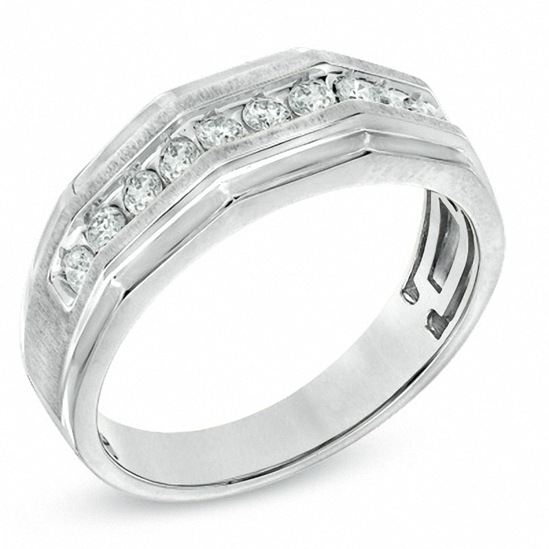 Main Image 2 of Previously Owned - 5/8 CT. T.W. Diamond Satin Wedding Band in 10K White Gold