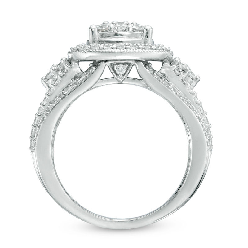 Main Image 3 of Previously Owned - 1-3/4 CT. T.W. Diamond Frame Cluster Bridal Set in 14K White Gold