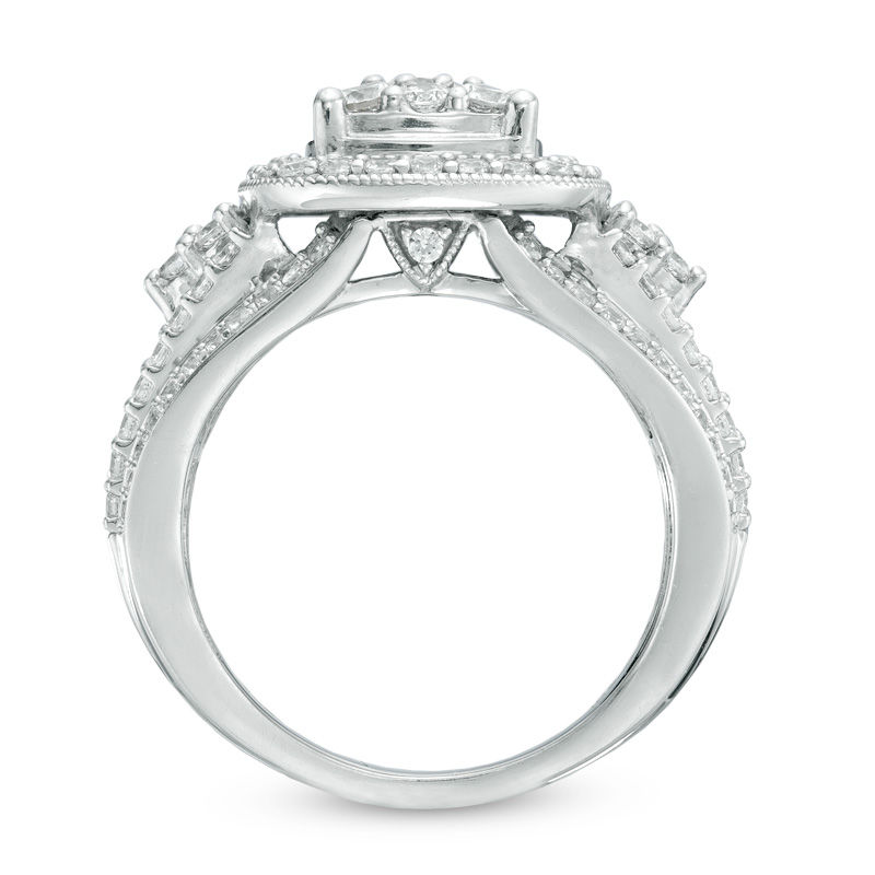 Previously Owned - 1-3/4 CT. T.W. Diamond Frame Cluster Bridal Set in 14K White Gold