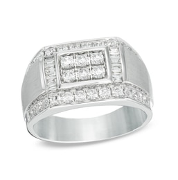 Previously Owned - 1-3/8 CT. T.W. Diamond Rectangular Signet Ring in 10K White Gold