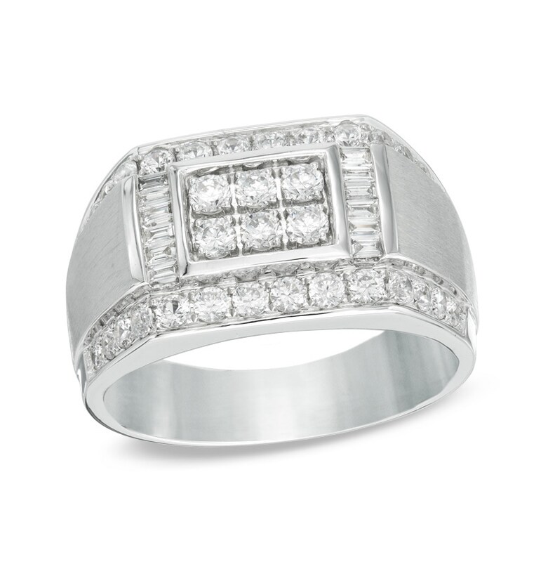 Previously Owned - Men's 1-3/8 CT. T.W. Diamond Rectangular Signet Ring in 10K White Gold