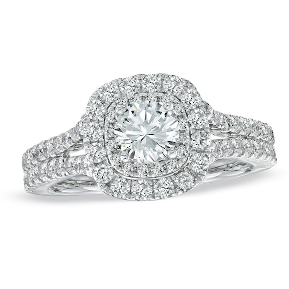 Previously Owned - Vera Wang Love Collection 1-1/2 CT. T.w. Diamond Frame Split Shank Engagement Ring in 14K White Gold