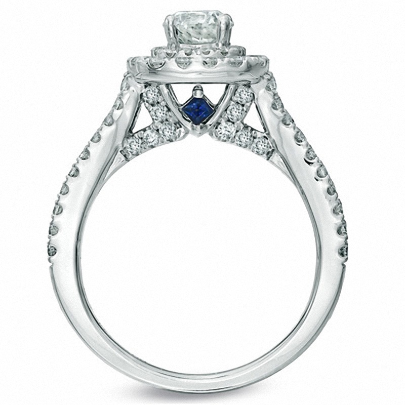 Previously Owned - Vera Wang Love Collection 1-1/2 CT. T.W. Diamond Frame Split Shank Engagement Ring in 14K White Gold