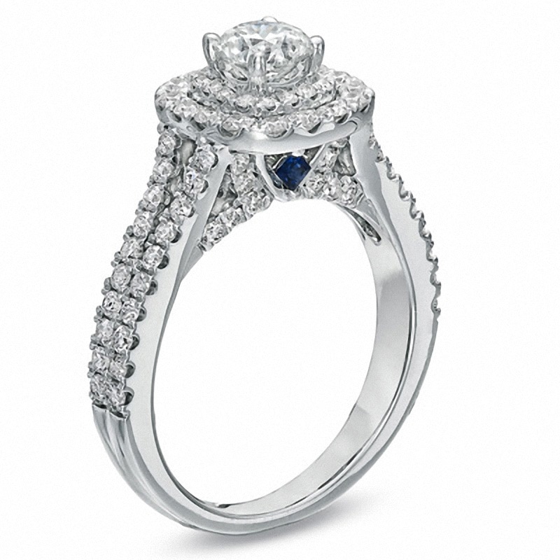 Previously Owned - Vera Wang Love Collection 1-1/2 CT. T.W. Diamond Frame Split Shank Engagement Ring in 14K White Gold