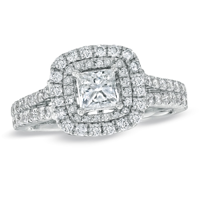 Previously Owned - Vera Wang Love Collection 1-1/2 CT. T.W. Princess-Cut Diamond Frame Engagement Ring in 14K White Gold