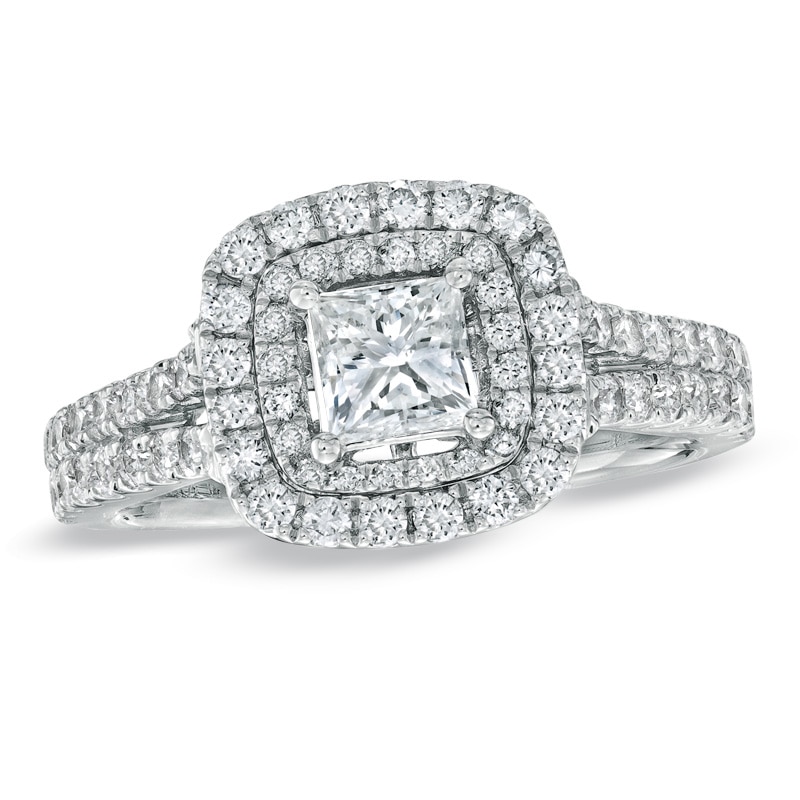 Main Image 1 of Previously Owned - Vera Wang Love Collection 1-1/2 CT. T.W. Princess-Cut Diamond Frame Engagement Ring in 14K White Gold