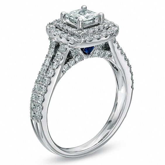 Previously Owned - Vera Wang Love Collection 1-1/2 CT. T.w. Princess-Cut Diamond Frame Engagement Ring in 14K White Gold