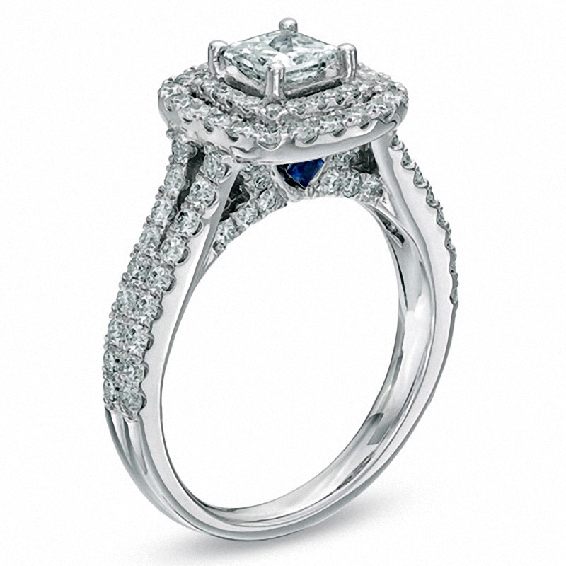Previously Owned - Vera Wang Love Collection 1-1/2 CT. T.W. Princess-Cut Diamond Frame Engagement Ring in 14K White Gold