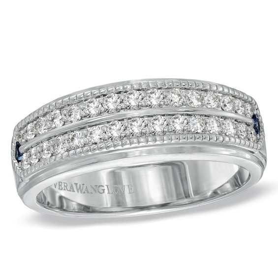 Previously Owned - Vera Wang Love Collection Men's 5/8 CT. T.W. Diamond Double Row Wedding Band in 14K White Gold Previously Owned - Vera Wang Love Collection Men's 5/8 CT. T.W. Diamond Double Row Wedding Band in 14K White Gold