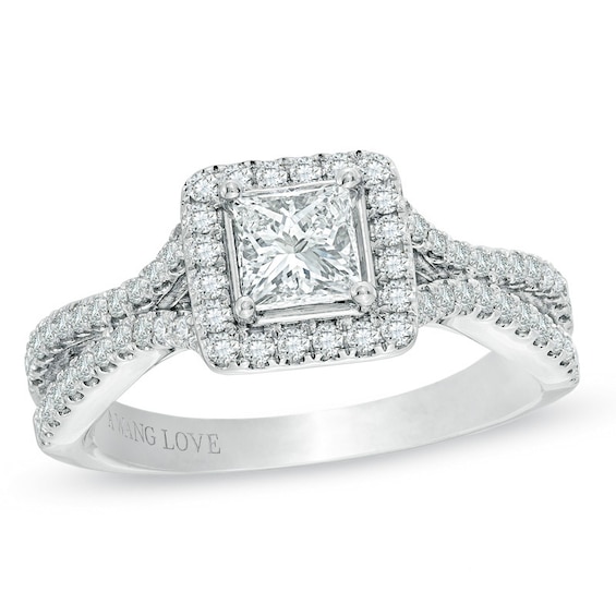 Previously Owned - Vera Wang Love Collection 1 CT. T.w. Princess-Cut Diamond Frame Engagement Ring in 14K White Gold
