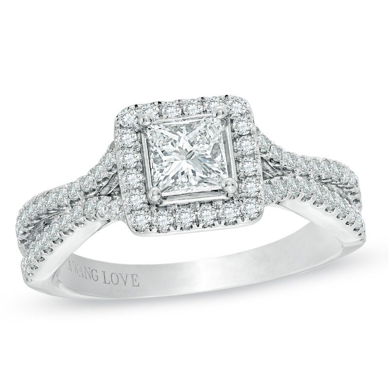Main Image 1 of Previously Owned - Vera Wang Love Collection 1 CT. T.W. Princess-Cut Diamond Frame Engagement Ring in 14K White Gold