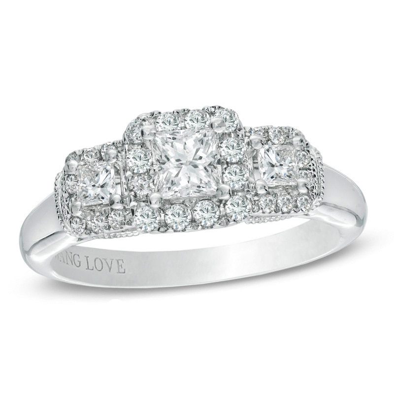 Main Image 1 of Previously Owned - Vera Wang Love Collection 3/4 CT. T.W. Princess-Cut Diamond Engagement Ring in 14K White Gold