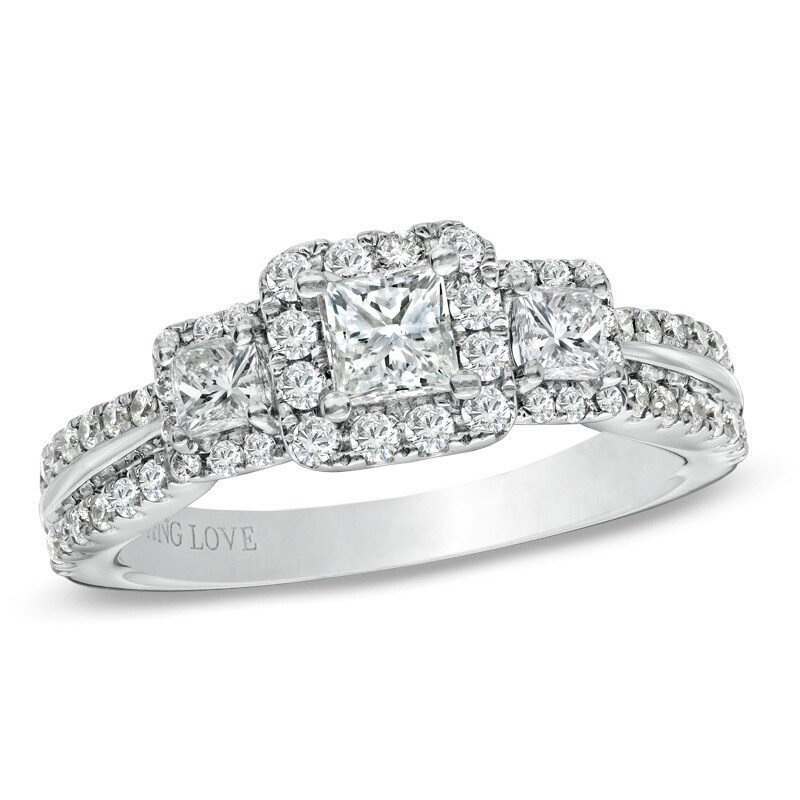 Previously Owned - Vera Wang Love Collection 1 CT. T.W. Princess-Cut Diamond Engagement Ring in 14K White Gold