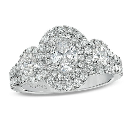 Previously Owned - Vera Wang Love Collection 1-1/2 CT. T.w. Oval Diamond Three Stone Engagement Ring in 14K White Gold
