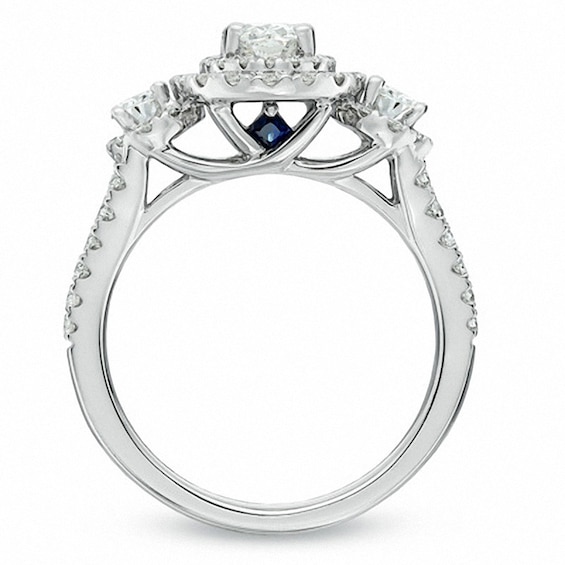 Previously Owned - Vera Wang Love Collection 1-1/2 CT. T.w. Oval Diamond Three Stone Engagement Ring in 14K White Gold