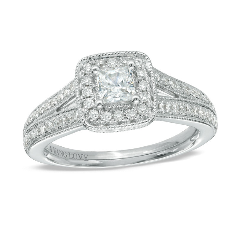 Main Image 1 of Previously Owned - Vera Wang Love Collection 3/4 CT. T.W. Princess-Cut Diamond Engagement Ring in 14K White Gold