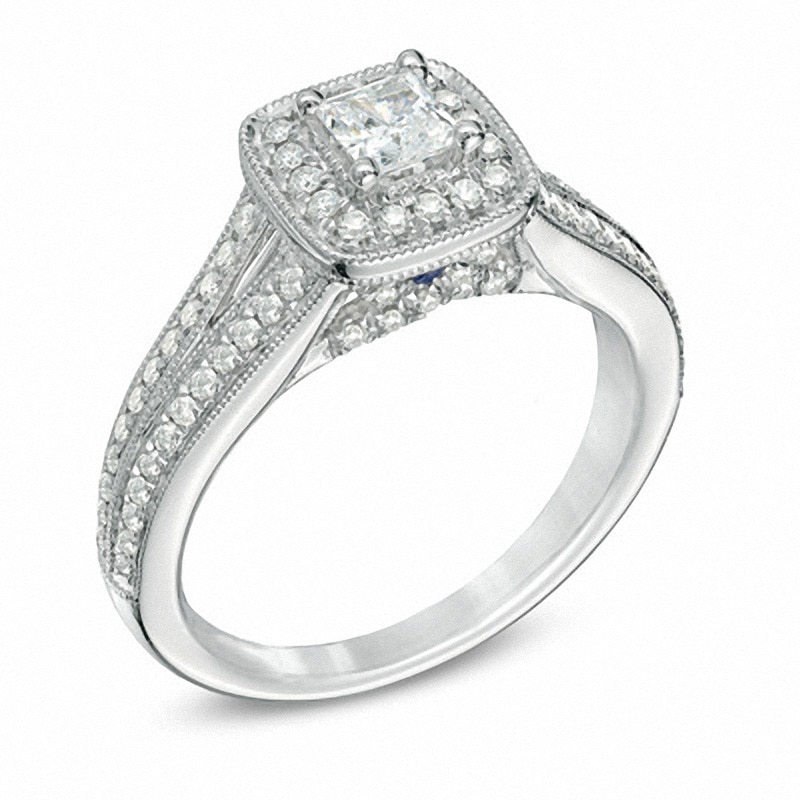 Main Image 2 of Previously Owned - Vera Wang Love Collection 3/4 CT. T.W. Princess-Cut Diamond Engagement Ring in 14K White Gold