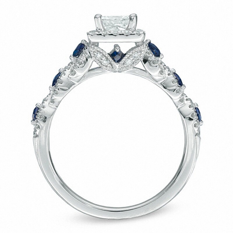 Main Image 3 of Previously Owned - Vera Wang Love Collection 1 CT. T.W. Diamond and Blue Sapphire Engagement Ring in 14K White Gold