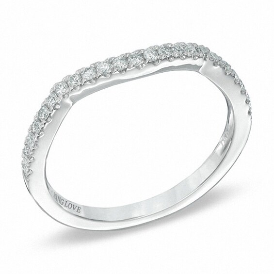 Previously Owned - Vera Wang Love Collection 1/5 CT. T.w. Diamond Ribbon Contour Wedding Band in 14K White Gold
