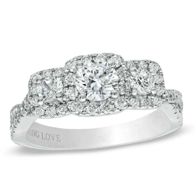 Main Image 1 of Previously Owned - Vera Wang Love Collection 1 CT. T.W. Diamond Three Stone Engagement Ring in 14K White Gold