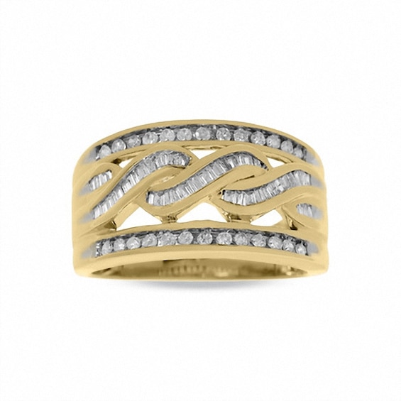 Previously Owned - 1/2 CT. T.w. Round and Baguette Diamond Swirl Band in 10K Gold