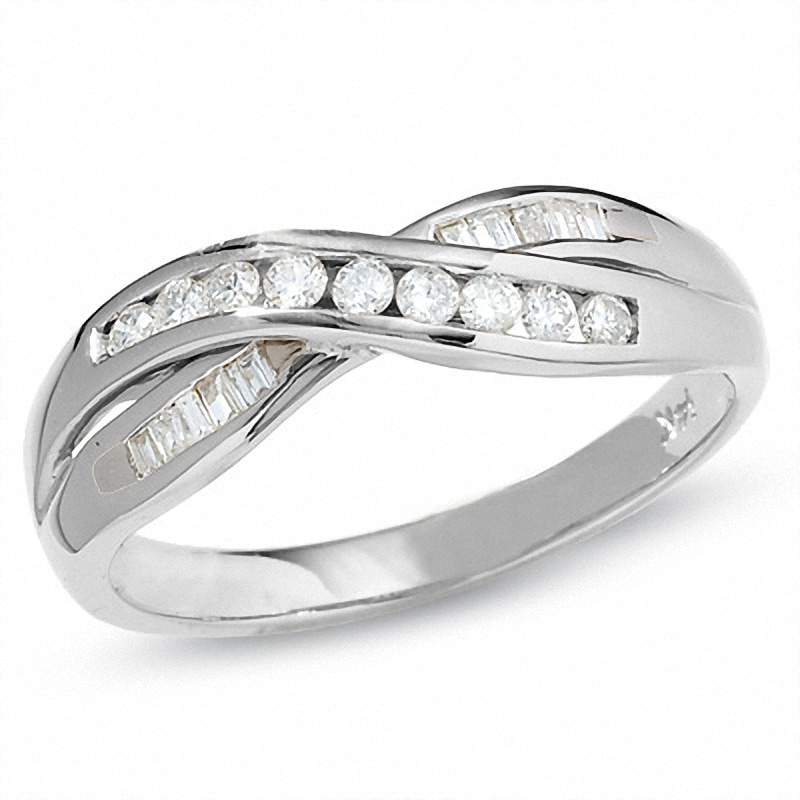 Previously Owned - 1/4 CT. T.W. Diamond Crossover Band in 14K White Gold