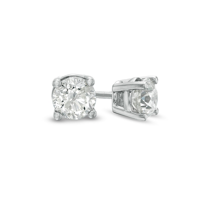 Main Image 1 of Previously Owned - 1-1/4 CT. T.W. Diamond Solitaire Stud Earrings in 14K White Gold