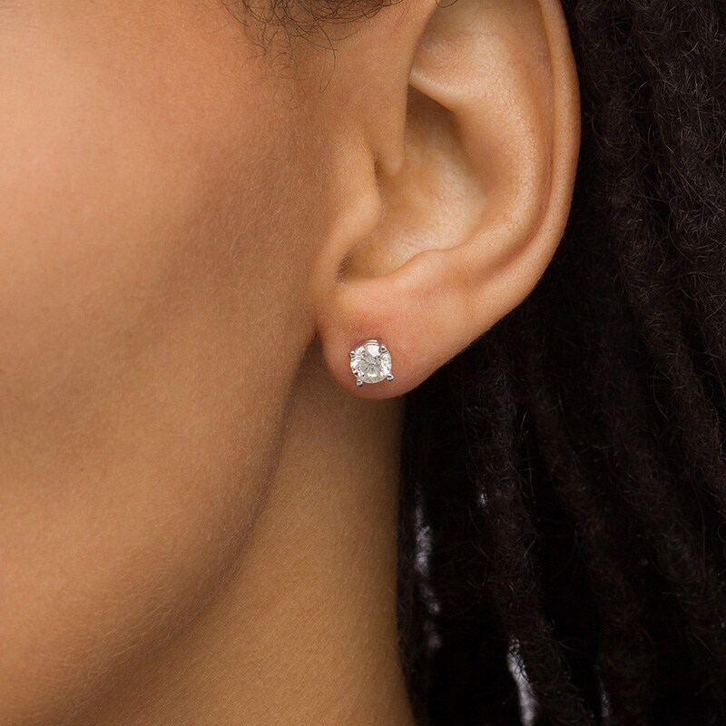 Main Image 2 of Previously Owned - 1-1/4 CT. T.W. Diamond Solitaire Stud Earrings in 14K White Gold