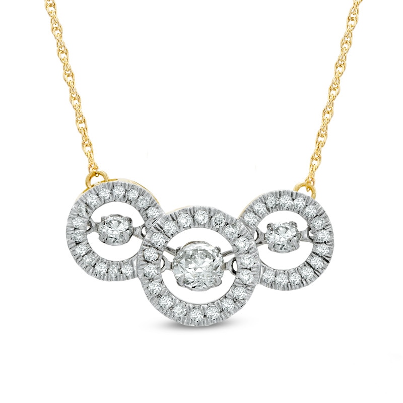 Main Image 1 of Previously Owned - 7/8 CT. T.W. Diamond Three Stone Frame Necklace in 10K Gold