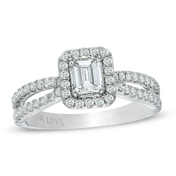 Previously Owned - Vera Wang Love Collection 1 CT. T.w. Emerald-Cut Diamond Split Shank Ring in 14K White Gold