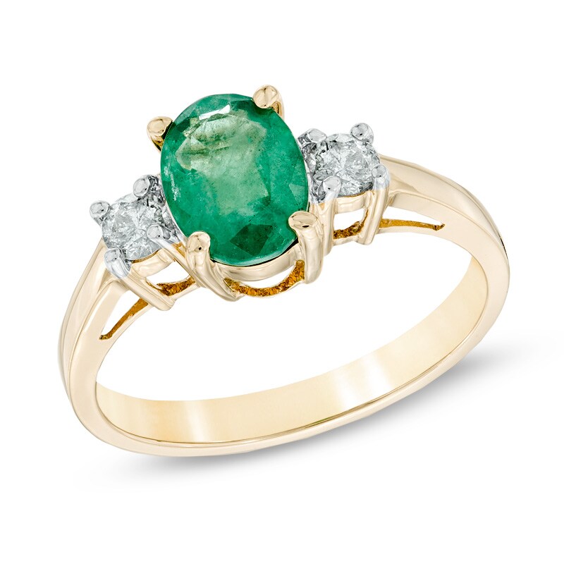 Main Image 1 of Previously Owned - Oval Emerald and 1/5 CT. T.W. Diamond Ring in 14K Gold