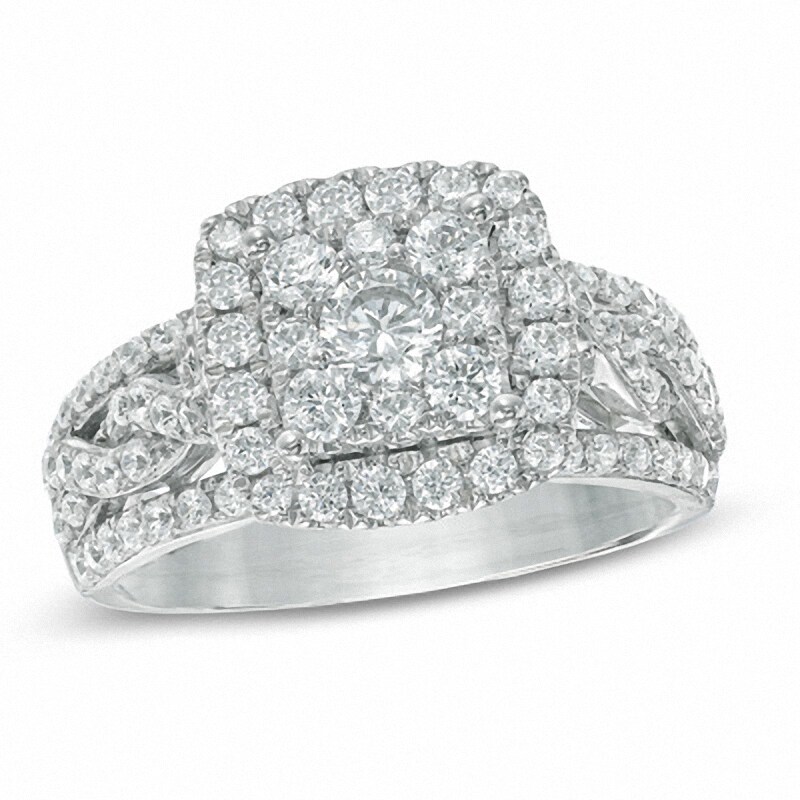Main Image 1 of Previously Owned - 1-1/2 CT. T.W. Diamond Frame Braided Shank Engagement Ring in 14K White Gold