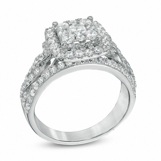 Previously Owned - 1-1/2 CT. T.w. Diamond Frame Braided Shank Engagement Ring in 14K White Gold