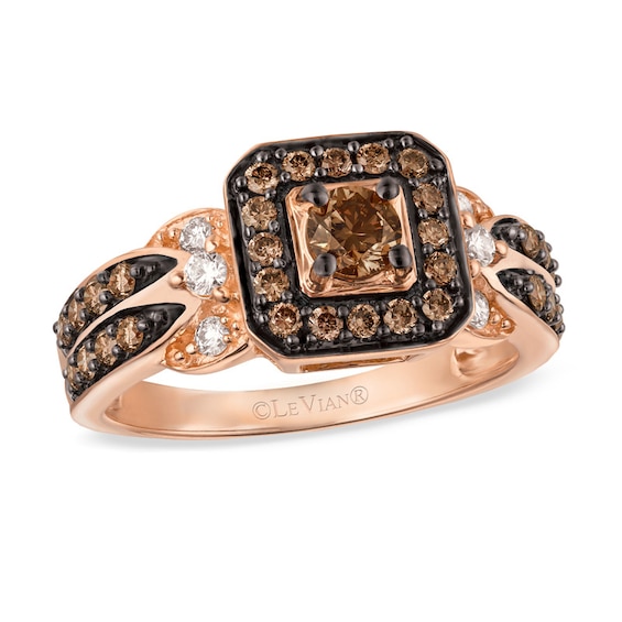 Previously Owned - Le Vian Chocolate DiamondsÂ® 7/8 CT. T.w. Diamond Square Frame Ring in 14K Strawberry GoldÂ®