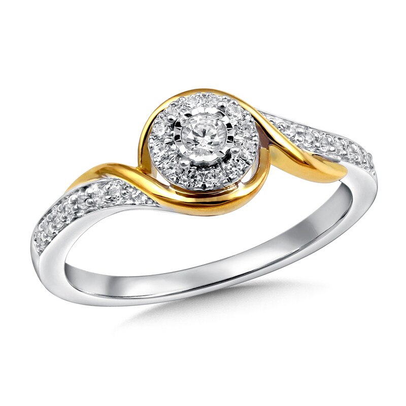 Main Image 1 of Previously Owned - 1/5 CT. T.W. Diamond Swirl Frame Ring in 10K White Gold and 14K Gold Plate