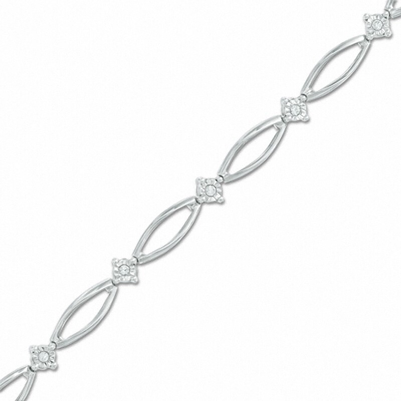 Main Image 1 of Previously Owned - 1/8 CT. T.W. Diamond Split Link Bracelet in 10K White Gold - 7.25"