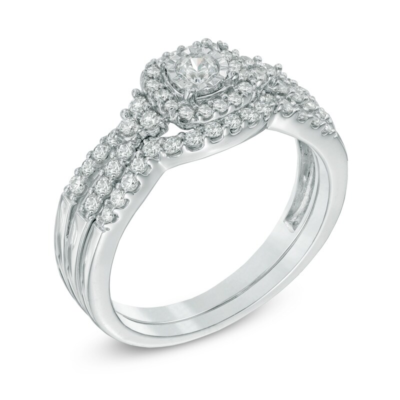 Main Image 2 of Previously Owned - 1/2 CT. T.W. Diamond Frame Bridal Set in 10K White Gold