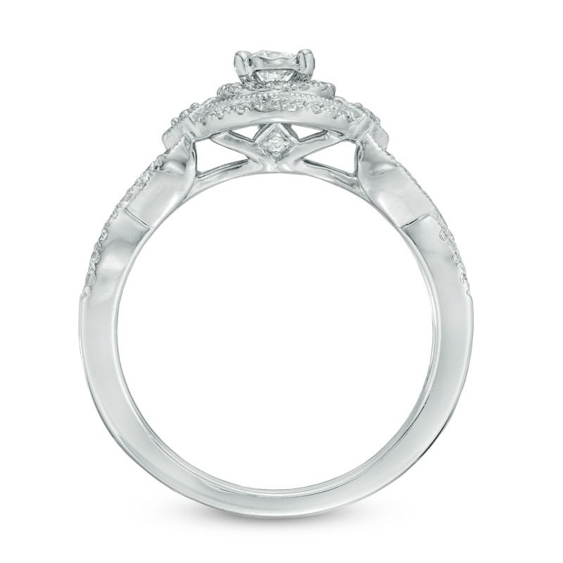 Main Image 3 of Previously Owned - 1/2 CT. T.W. Diamond Frame Bridal Set in 10K White Gold