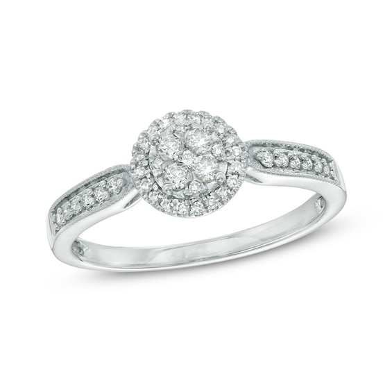 Previously Owned - 1/4 CT. T.w. Diamond Composite Frame Vintage-Style Ring in 10K White Gold