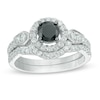 Thumbnail Image 1 of Previously Owned - 1-1/4 CT. T.W. Enhanced Black and White Diamond Frame Bridal Set in 10K White Gold