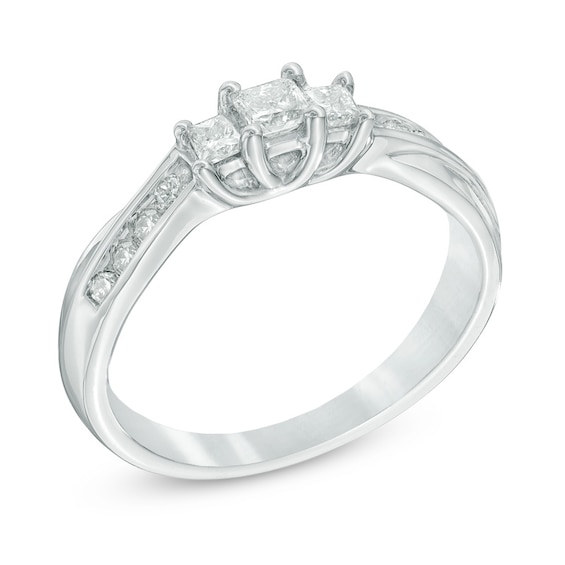 Previously Owned - 1/2 CT. T.w. Princess-Cut Diamond Past Present FutureÂ® Engagement Ring in 10K White Gold