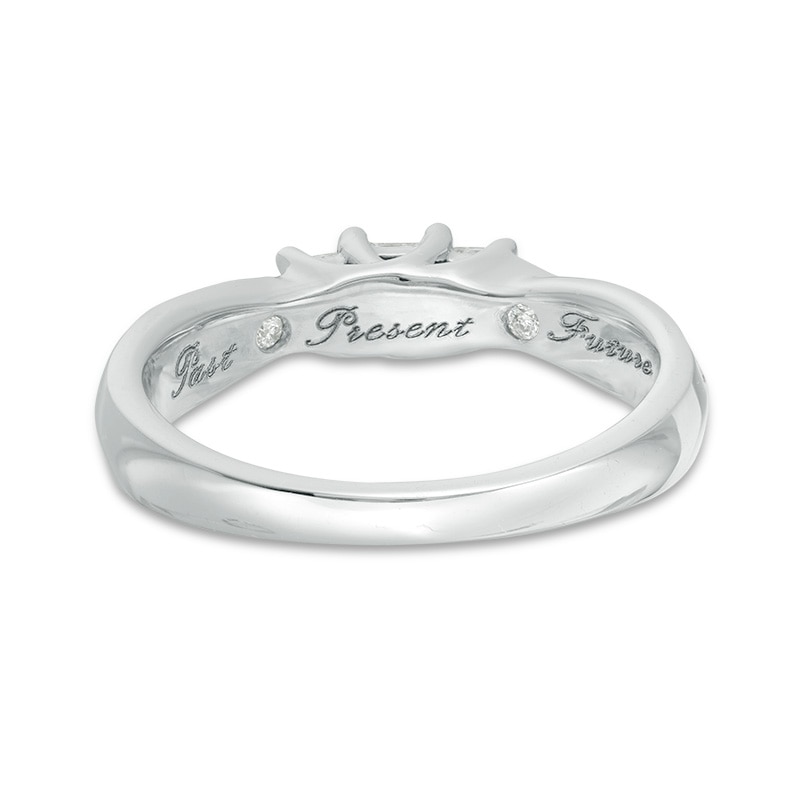 Main Image 3 of Previously Owned - 1/2 CT. T.W. Princess-Cut Diamond Past Present Future® Engagement Ring in 10K White Gold