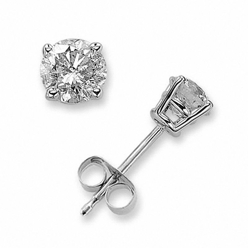 Main Image 1 of Previously Owned - 3/4 CT. T.W. Diamond Solitaire Stud Earrings in 14K White Gold