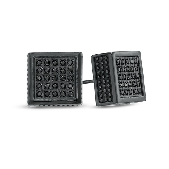 Previously Owned - 1/3 CT. T.w. Black Diamond Square Earrings in Black IP Stainless Steel