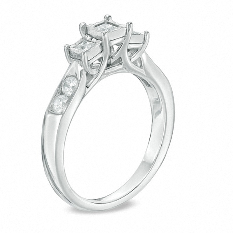 Main Image 2 of Previously Owned - 1/2 CT. T.W. Princess-Cut Diamond Past Present Future® Engagement Ring in 10K White Gold