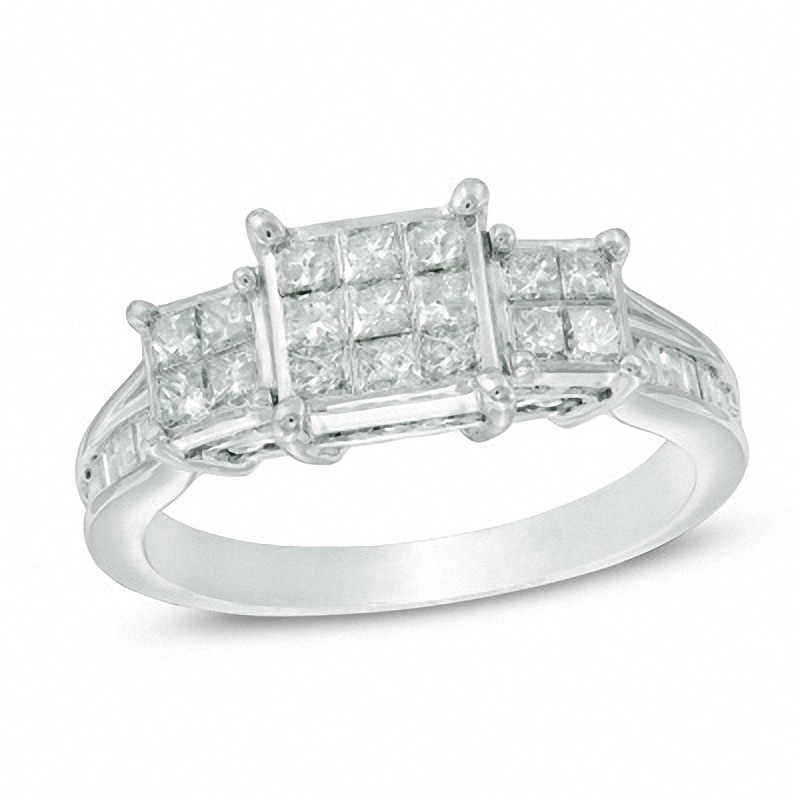 Main Image 1 of Previously Owned - 1 CT. T.W. Diamond Three Stone Composite Engagement Ring in 10K White Gold