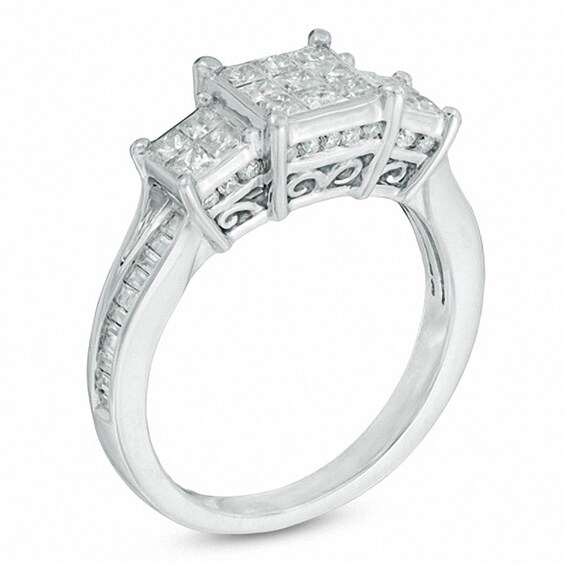 Previously Owned - 1 CT. T.w. Diamond Three Stone Composite Engagement Ring in 10K White Gold