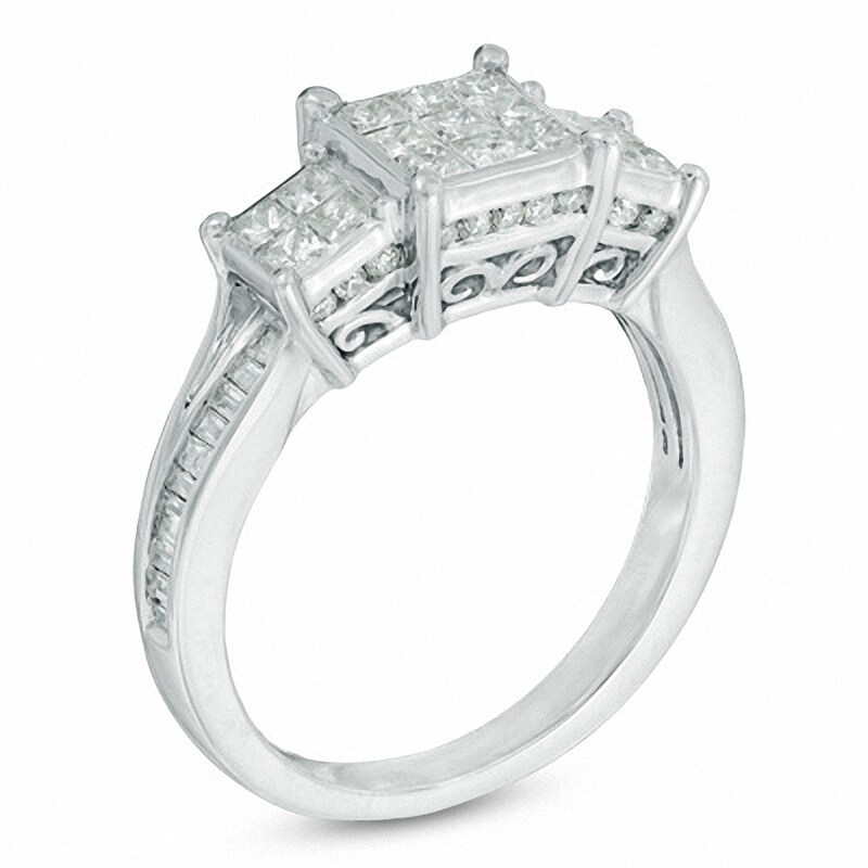 Main Image 2 of Previously Owned - 1 CT. T.W. Diamond Three Stone Composite Engagement Ring in 10K White Gold