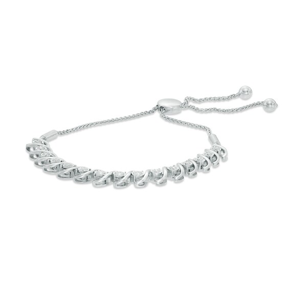 Previously Owned - 1/2 CT. T.w. Diamond "S" Bar Bolo Bracelet in 10K White Gold - 9.5"